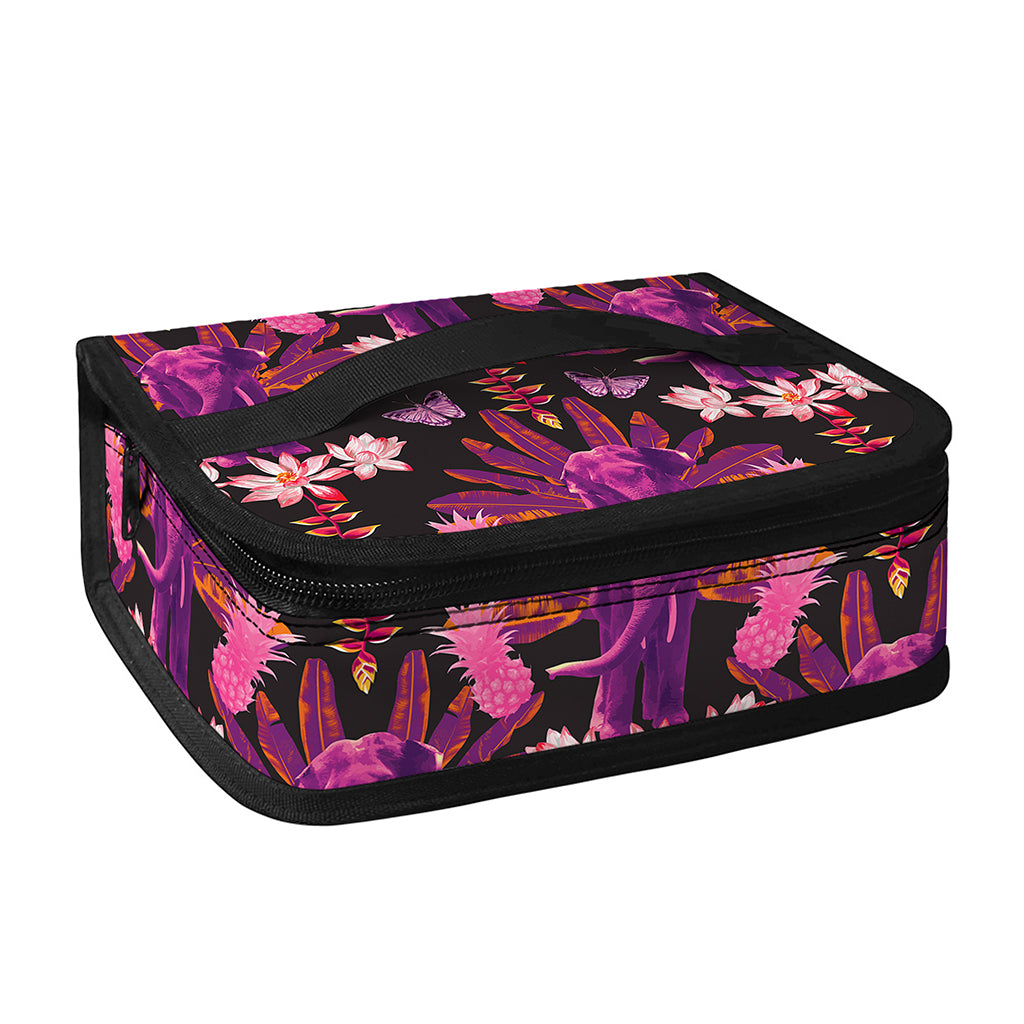 Purple Tropical Elephant Pattern Print Small Lunch Bag