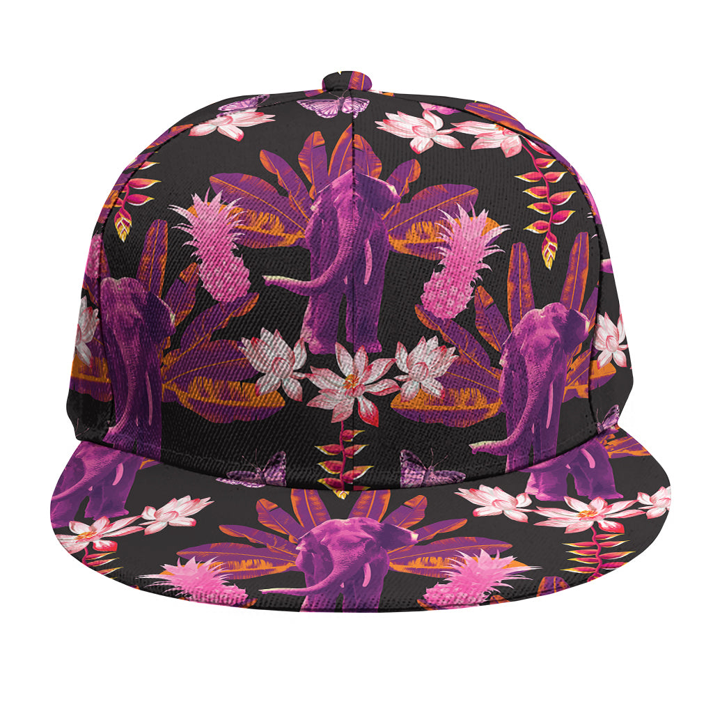 Purple Tropical Elephant Pattern Print Snapback Cap