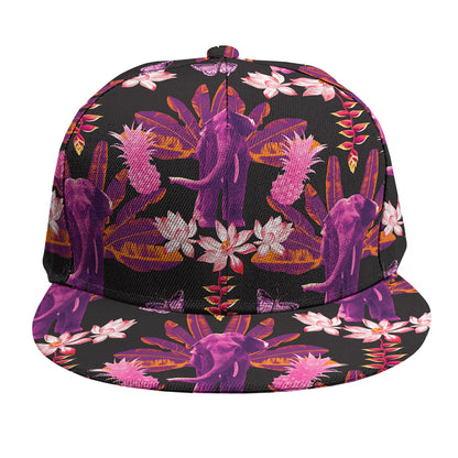Purple Tropical Elephant Pattern Print Snapback Cap