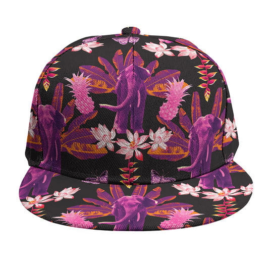 Purple Tropical Elephant Pattern Print Snapback Cap