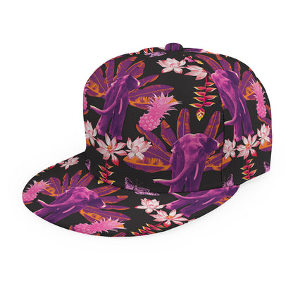 Purple Tropical Elephant Pattern Print Snapback Cap