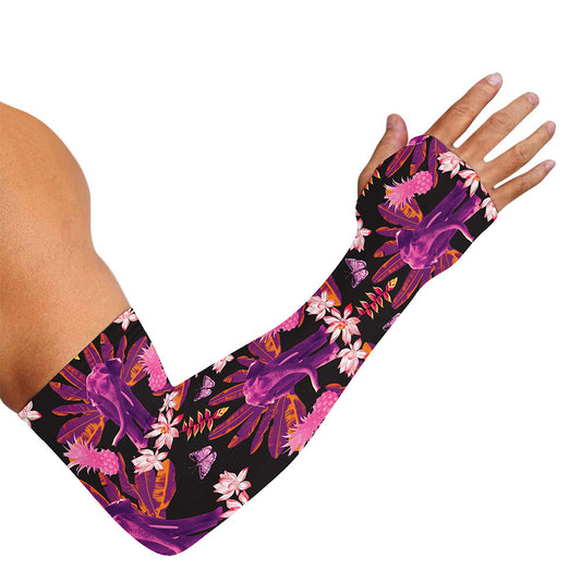 Purple Tropical Elephant Pattern Print Sun Protection Arm Sleeves