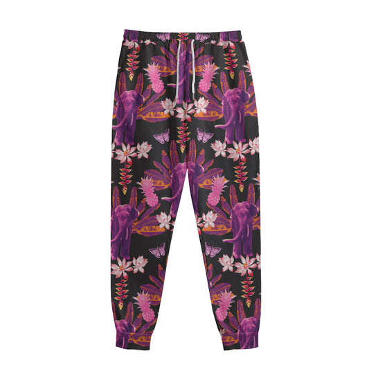 Purple Tropical Elephant Pattern Print Sweatpants