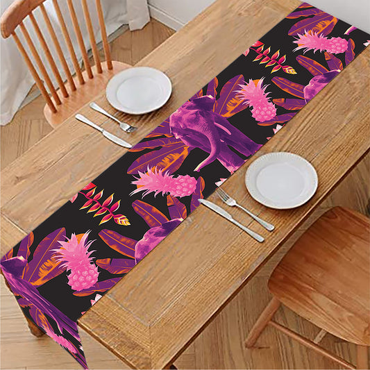 Purple Tropical Elephant Pattern Print Table Runner