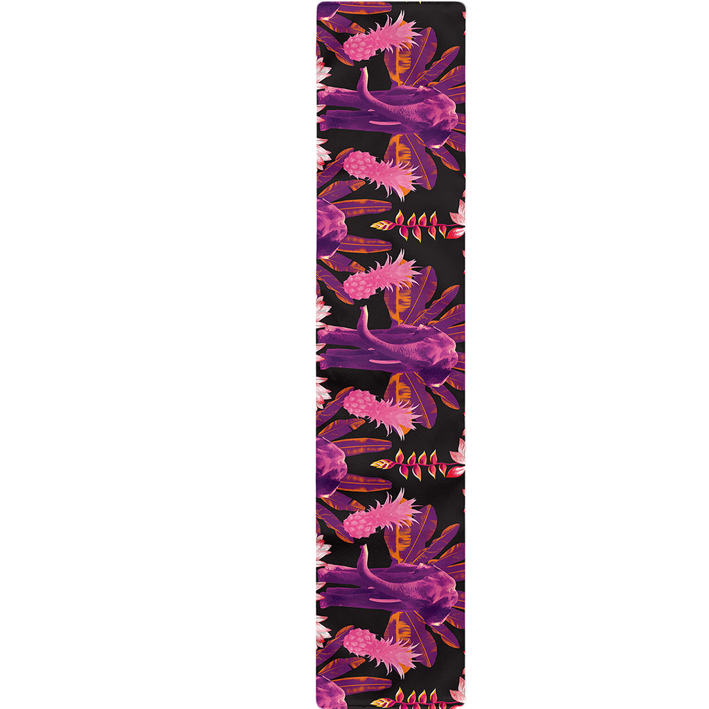 Purple Tropical Elephant Pattern Print Table Runner