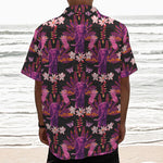 Purple Tropical Elephant Pattern Print Textured Short Sleeve Shirt