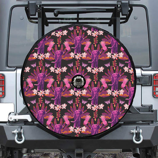 Purple Tropical Elephant Pattern Print Tire Cover With Camera Hole