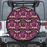 Purple Tropical Elephant Pattern Print Tire Cover With Camera Hole