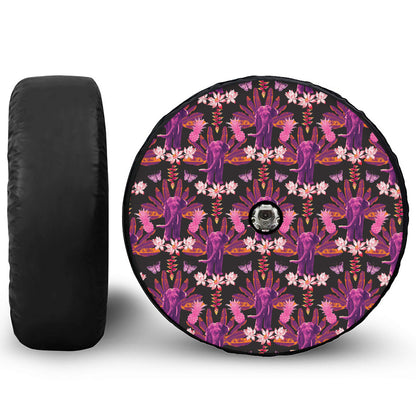 Purple Tropical Elephant Pattern Print Tire Cover With Camera Hole