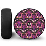Purple Tropical Elephant Pattern Print Tire Cover With Camera Hole