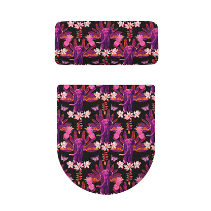 Purple Tropical Elephant Pattern Print Toilet Lid And Tank Cover Set