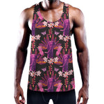 Purple Tropical Elephant Pattern Print Training Tank Top