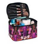 Purple Tropical Elephant Pattern Print Travel Makeup Bag