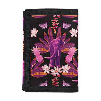 Purple Tropical Elephant Pattern Print Trifold Wallet