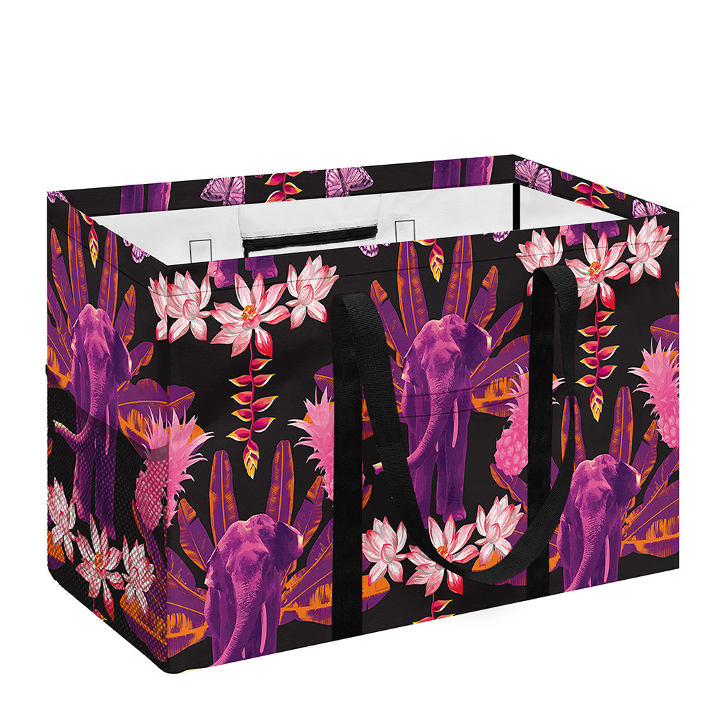 Purple Tropical Elephant Pattern Print Utility Tote Bag