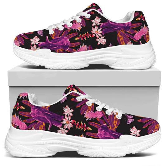 Purple Tropical Elephant Pattern Print White Chunky Shoes