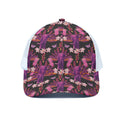 Purple Tropical Elephant Pattern Print White Mesh Trucker Hat