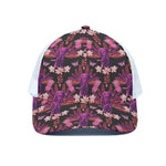 Purple Tropical Elephant Pattern Print White Mesh Trucker Cap