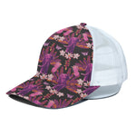 Purple Tropical Elephant Pattern Print White Mesh Trucker Cap