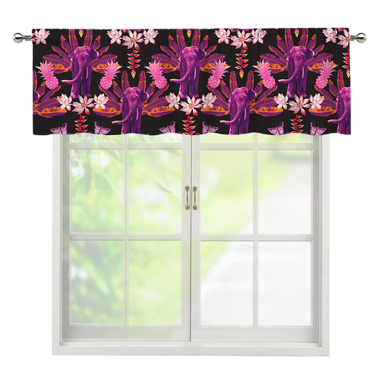 Purple Tropical Elephant Pattern Print Window Valance