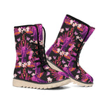 Purple Tropical Elephant Pattern Print Winter Boots