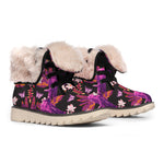 Purple Tropical Elephant Pattern Print Winter Boots