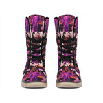 Purple Tropical Elephant Pattern Print Winter Boots