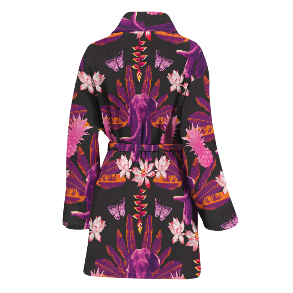 Purple Tropical Elephant Pattern Print Women's Bathrobe
