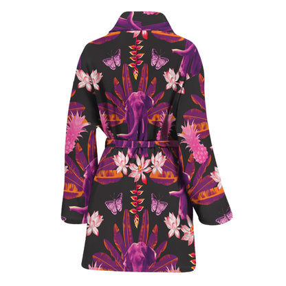 Purple Tropical Elephant Pattern Print Women's Bathrobe