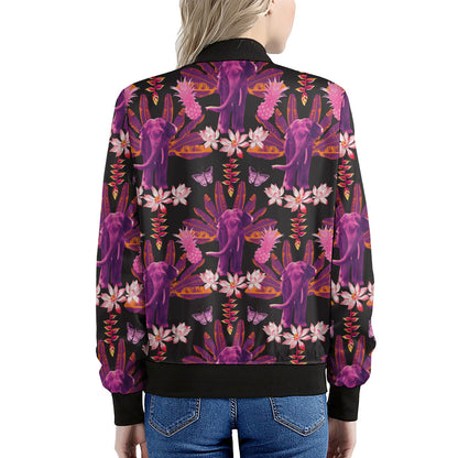 Purple Tropical Elephant Pattern Print Women's Bomber Jacket