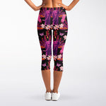 Purple Tropical Elephant Pattern Print Women's Capri Leggings