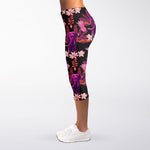 Purple Tropical Elephant Pattern Print Women's Capri Leggings