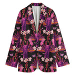 Purple Tropical Elephant Pattern Print Women's Cotton Blazer