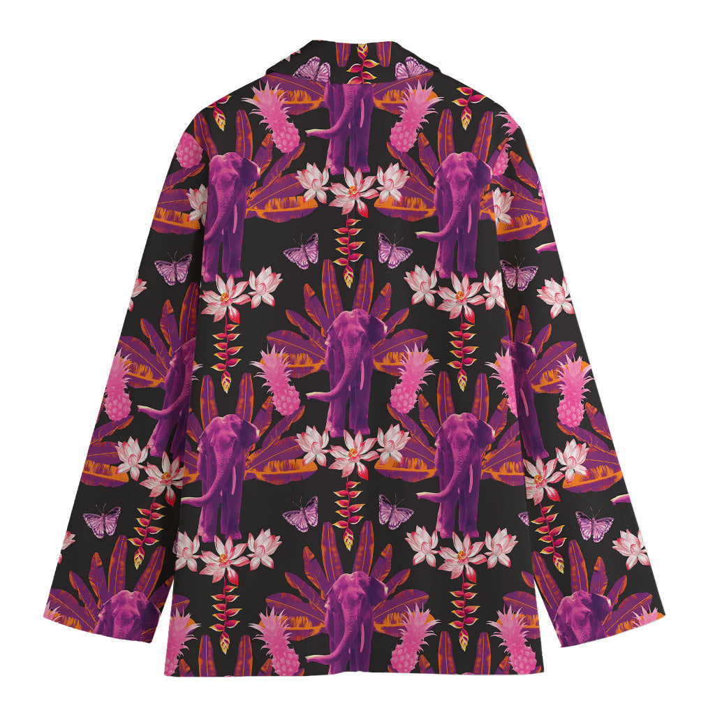 Purple Tropical Elephant Pattern Print Women's Cotton Blazer