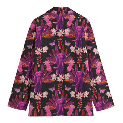 Purple Tropical Elephant Pattern Print Women's Cotton Blazer