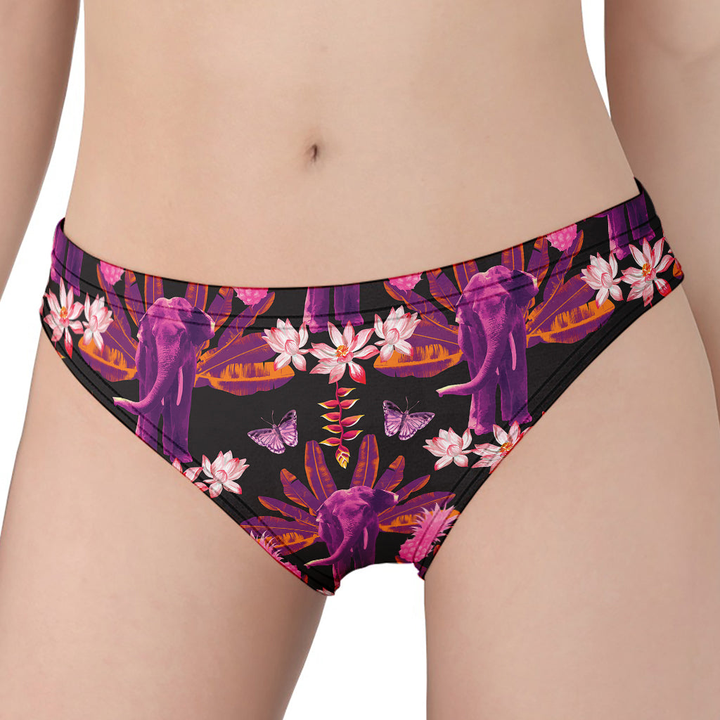 Purple Tropical Elephant Pattern Print Women's Panties