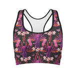 Purple Tropical Elephant Pattern Print Women's Sports Bra