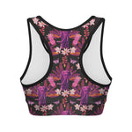 Purple Tropical Elephant Pattern Print Women's Sports Bra