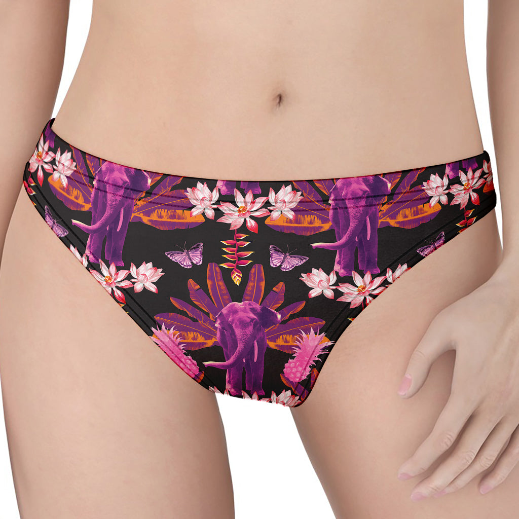 Purple Tropical Elephant Pattern Print Women's Thong