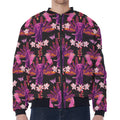 Purple Tropical Elephant Pattern Print Zip Sleeve Bomber Jacket