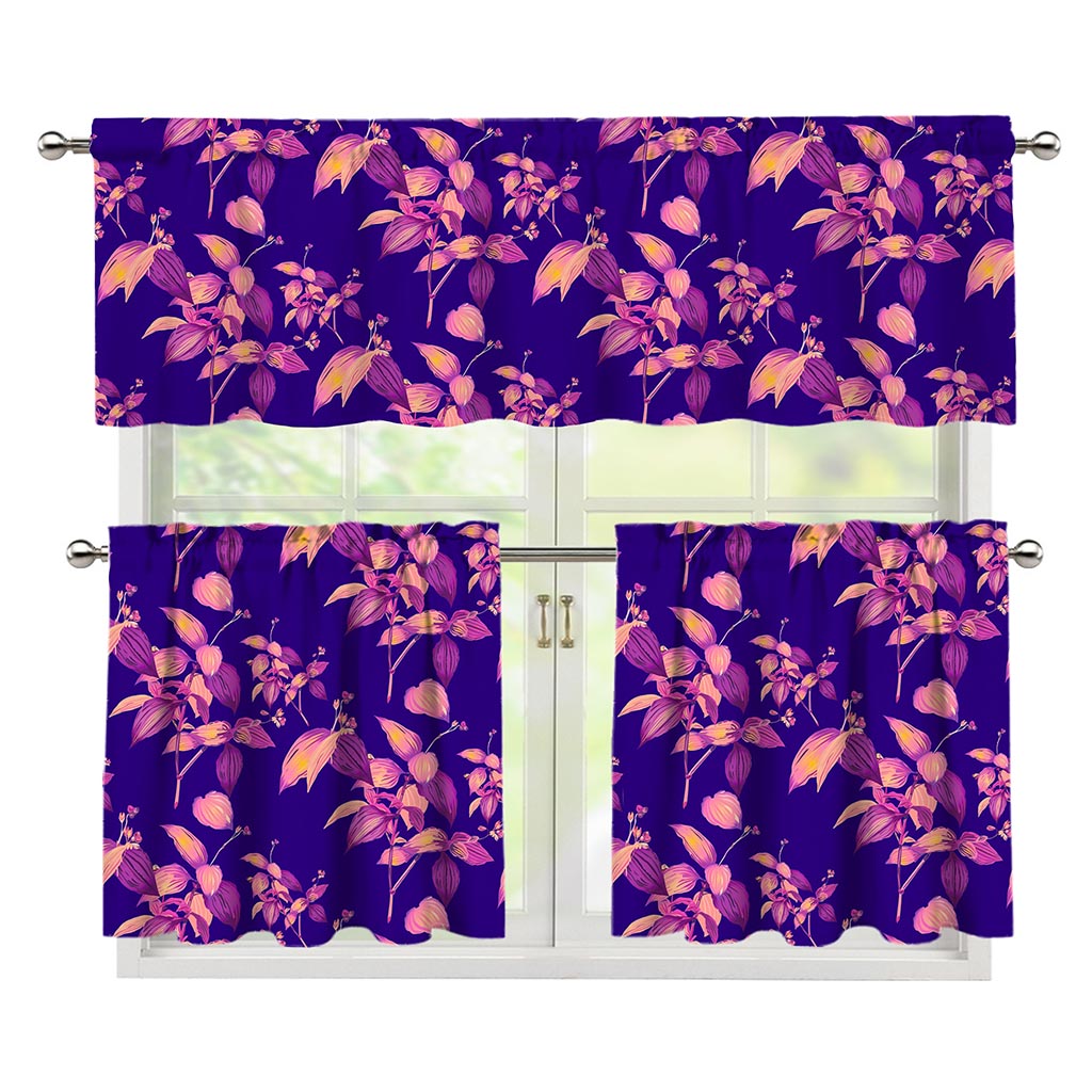 Purple Tropical Hawaiian Pattern Print 3 Piece Kitchen Curtains