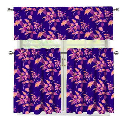 Purple Tropical Hawaiian Pattern Print 3 Piece Kitchen Curtains