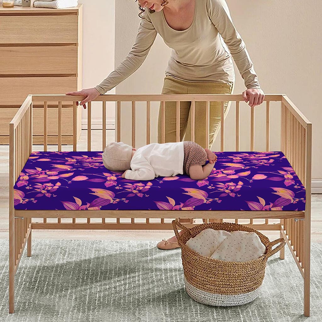 Purple Tropical Hawaiian Pattern Print Baby Crib Sheet