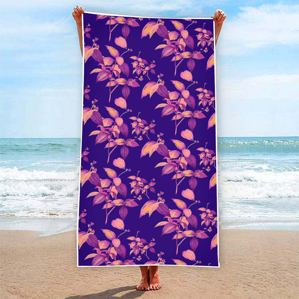 Purple Tropical Hawaiian Pattern Print Beach Towel