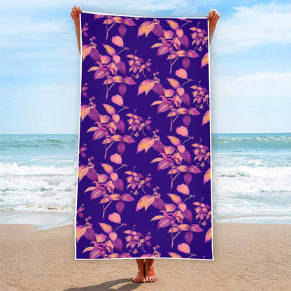 Purple Tropical Hawaiian Pattern Print Beach Towel