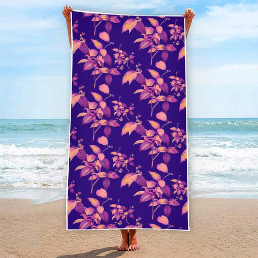 Purple Tropical Hawaiian Pattern Print Beach Towel