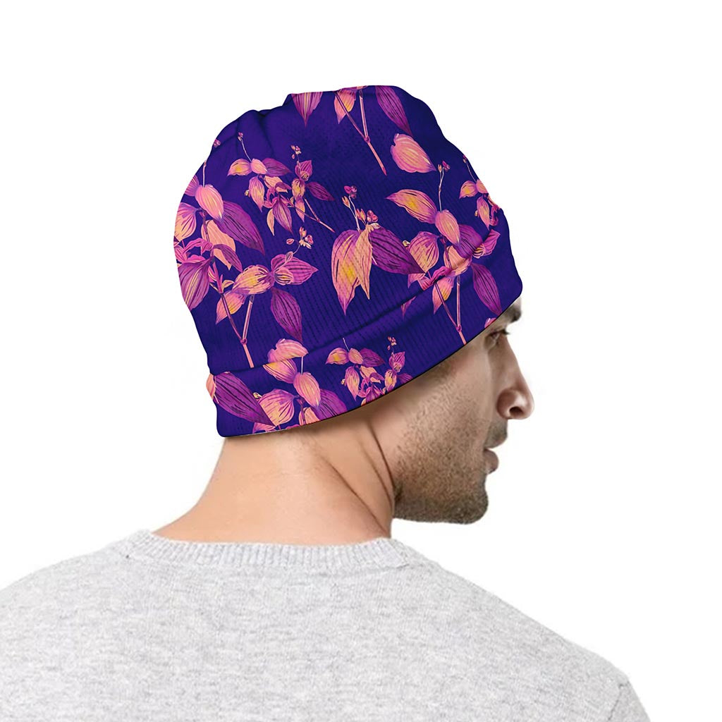 Purple Tropical Hawaiian Pattern Print Beanie