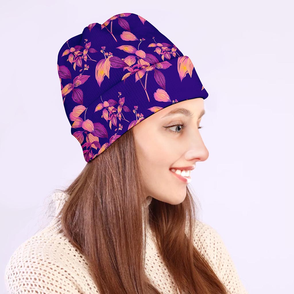 Purple Tropical Hawaiian Pattern Print Beanie