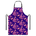 Purple Tropical Hawaiian Pattern Print Bib Apron With Pocket
