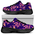 Purple Tropical Hawaiian Pattern Print Black Chunky Shoes